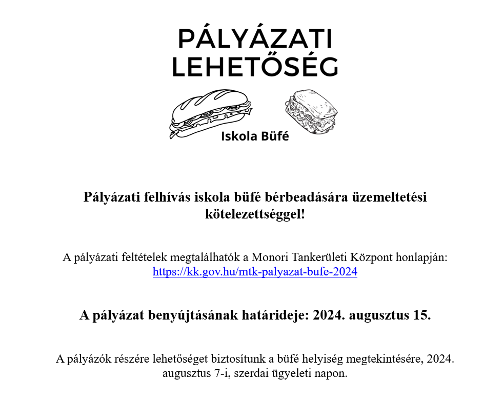 Iskolai büfé pályázat 2024.